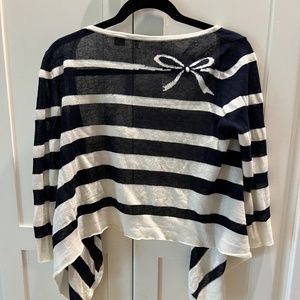 Moth (anthropologie) navy & cream striped cardigan w bow detail at back, SM